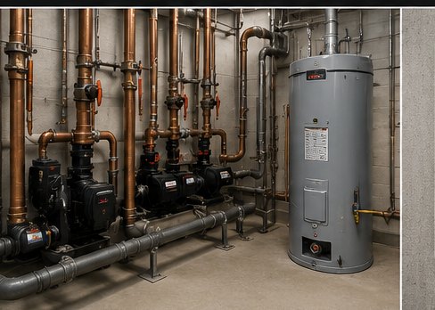 Mechanical room with copper repipe and water heater