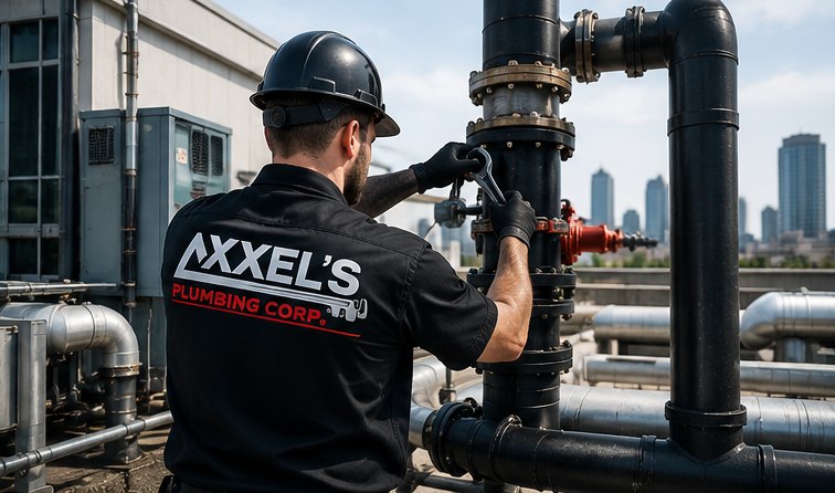 Axxel's plumber servicing rooftop process piping